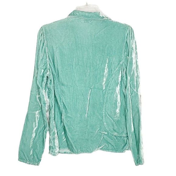 90s Y2k Velvet Button Up Blouse Shirt Top S Minty Green Notched Collar Fairycore - Picture 3 of 6